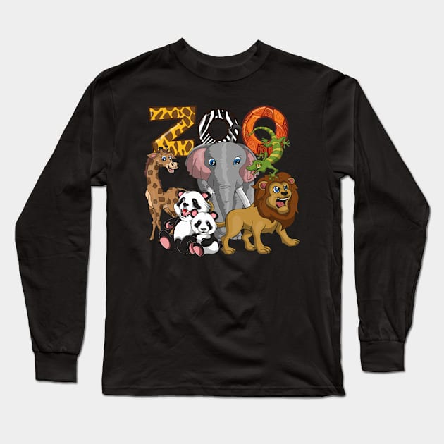 Zoo Animals Lion Panda Giraffe Elephant Long Sleeve T-Shirt by ShirtsShirtsndmoreShirts